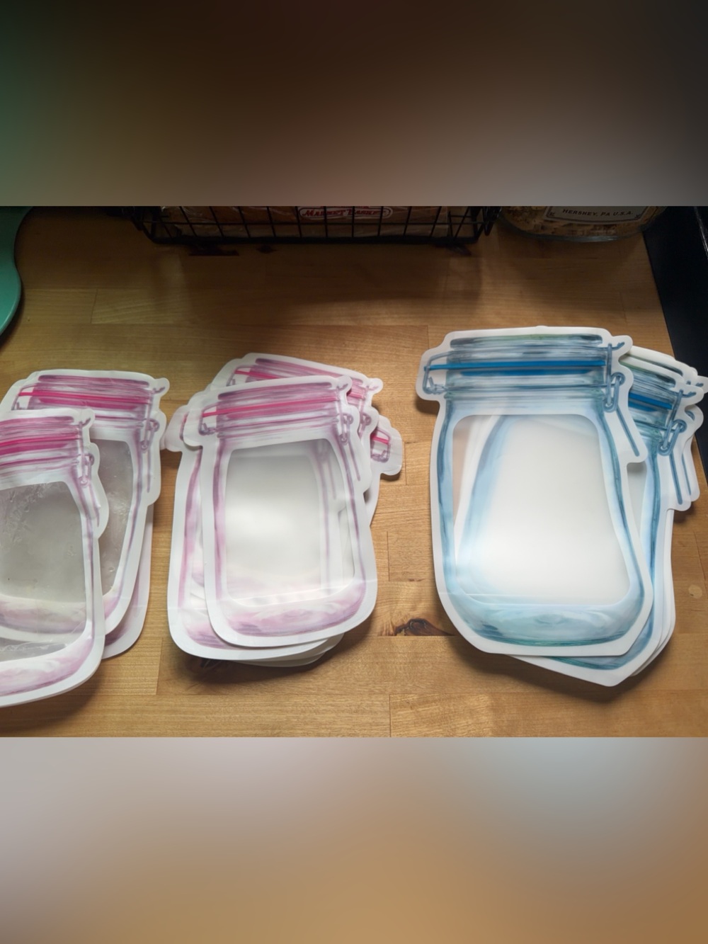 Set of Mason Jar Shaped Silicone Snack Bags - Pink & Blue